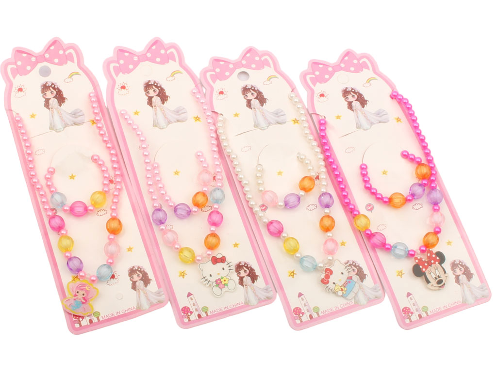 نیم ست مرواریدی دستبند و گردنبند دخترانه طرح دار