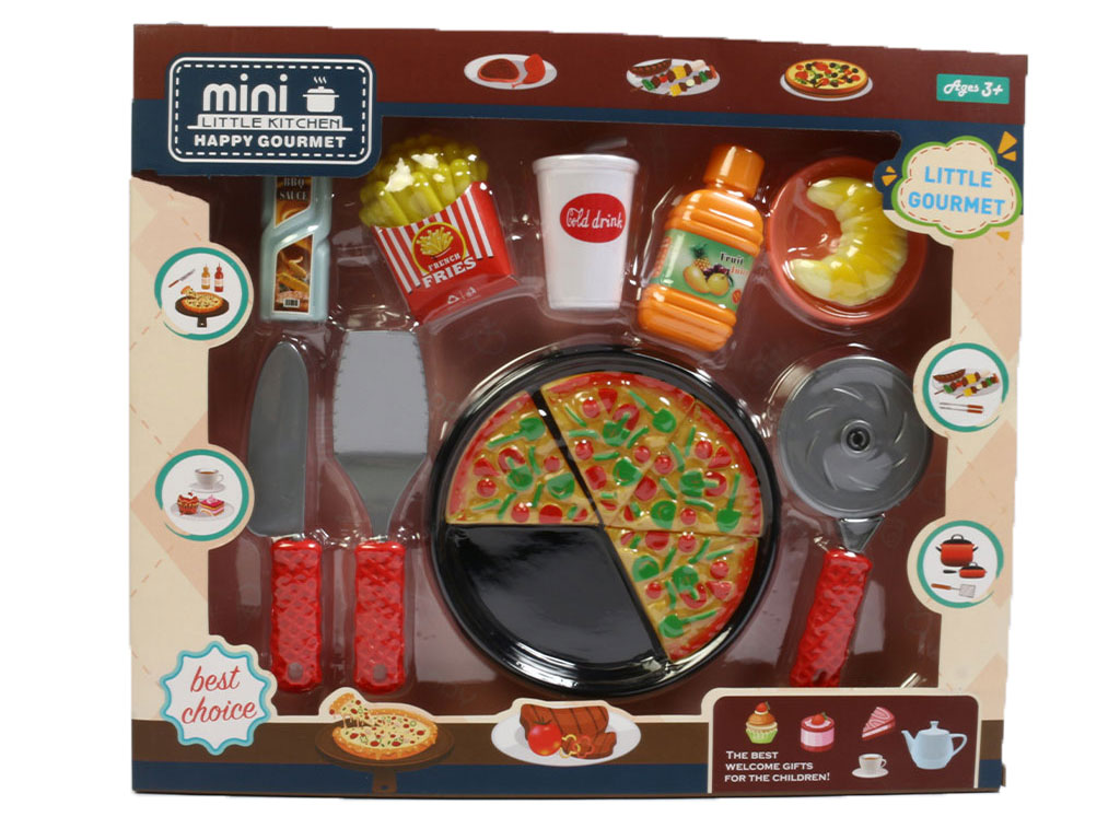 ست پیتزا به همراه خوراکی های متنوع و لوازم جانبی اسباب بازی (14 تکه)