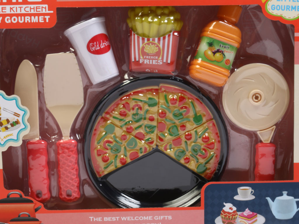 ست پیتزا به همراه خوراکی های متنوع و لوازم جانبی اسباب بازی (11 تکه)