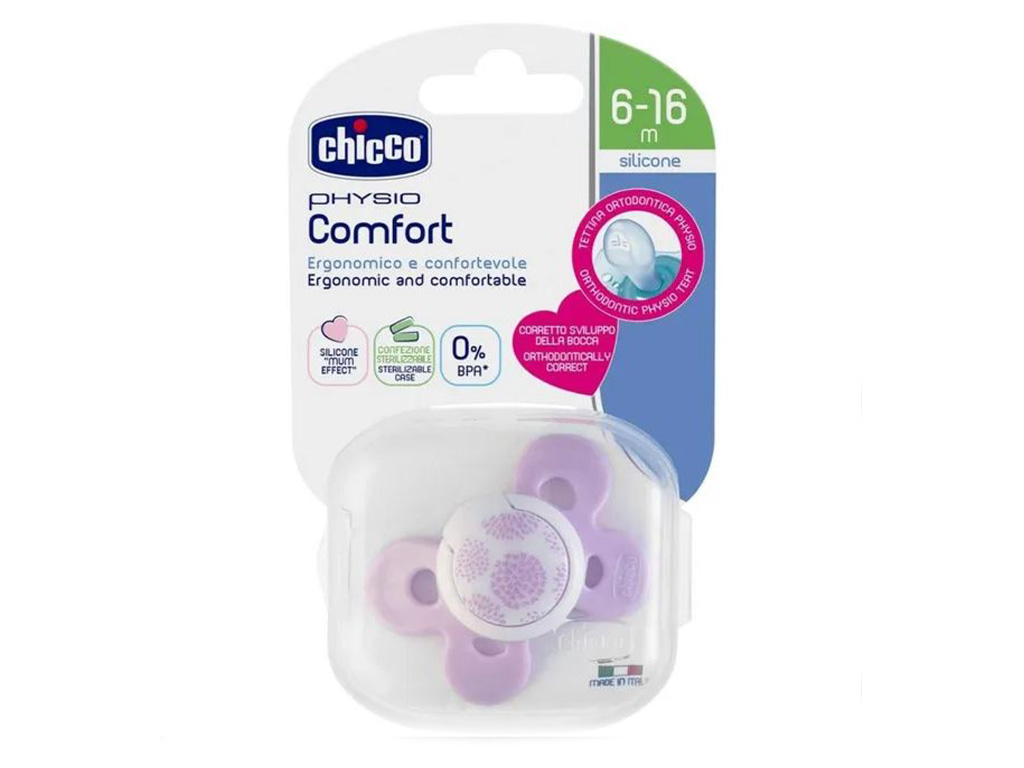 پستانک سیلیکونی ارتودنسی دخترانه مدل فیزیو کامفورت 6 الی 16 ماه چیکو Chicco
