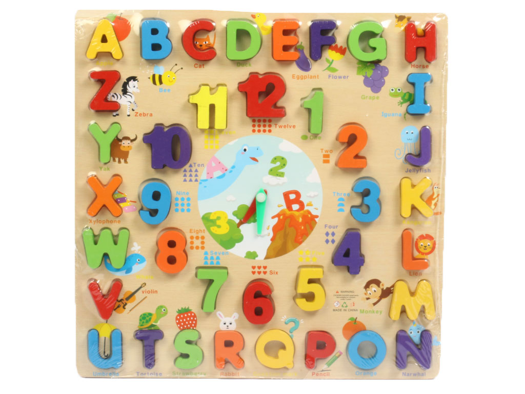 بازی آموزشی چوبی حروف الفبای انگلیسی، اعداد و ساعت