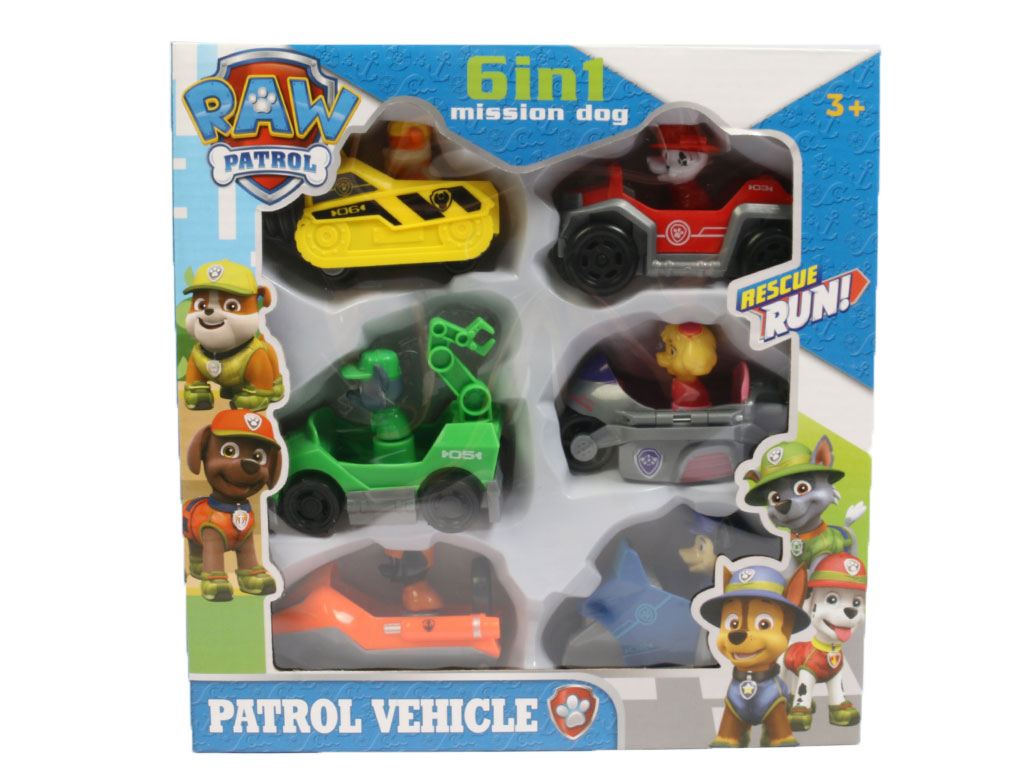 ست فیگور سگ های نگهبان 6 عددی همراه با ماشین