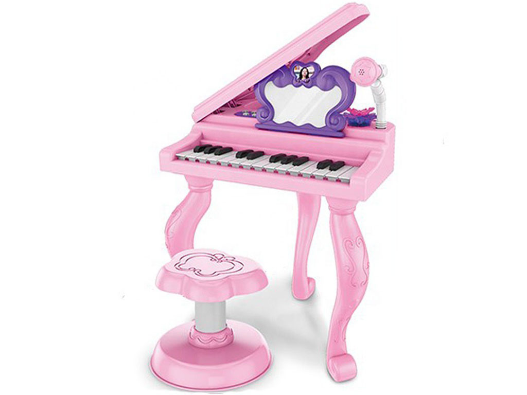 پیانو موزیکال پایه دار کودک با 25 کلید همراه با صندلی و میکروفون اسباب بازی