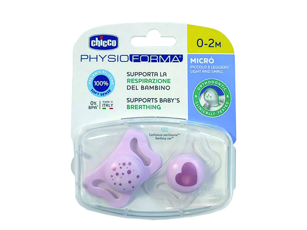 پستانک سیلیکونی دخترانه ارتودنسی میکرو دو عددی 0 الی 2 ماه چیکو CHICCO