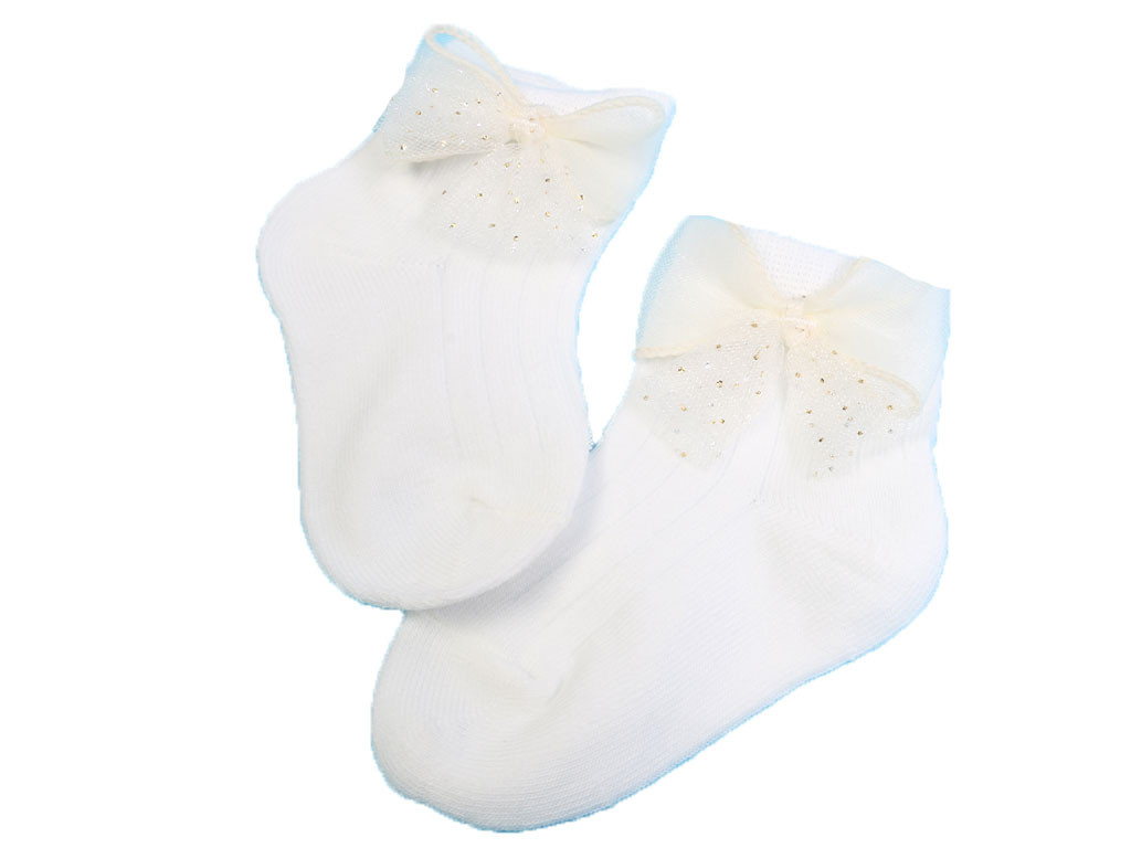 جوراب نوزادی دخترانه پاپیونی سفید رنگ