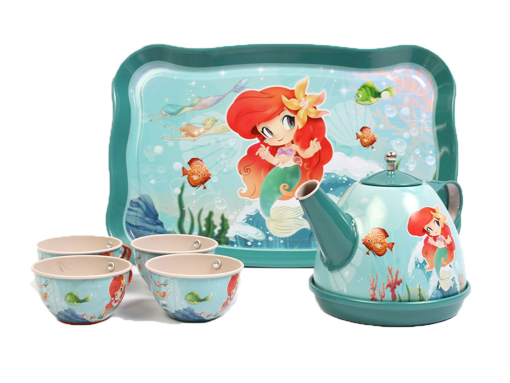 ست چای خوری اسباب بازی مدل فلزی استیل لعاب خورده طرحدار 14 قطعه