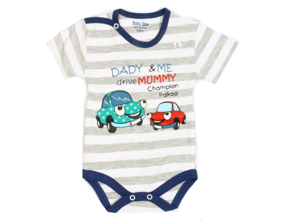 بادی آستین کوتاه پسرانه طرح ماشین بیبی وان baby one