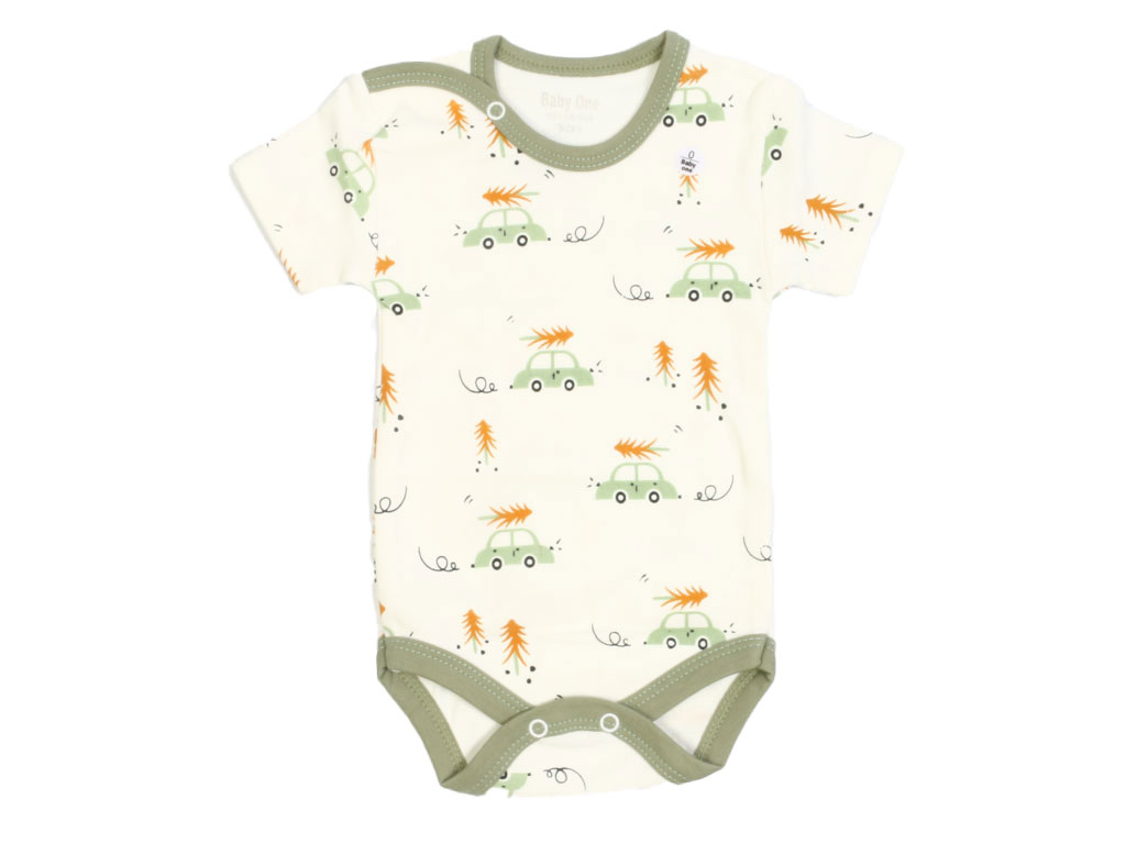 بادی آستین کوتاه پسرانه طرح ماشین و کاج بیبی وان baby one