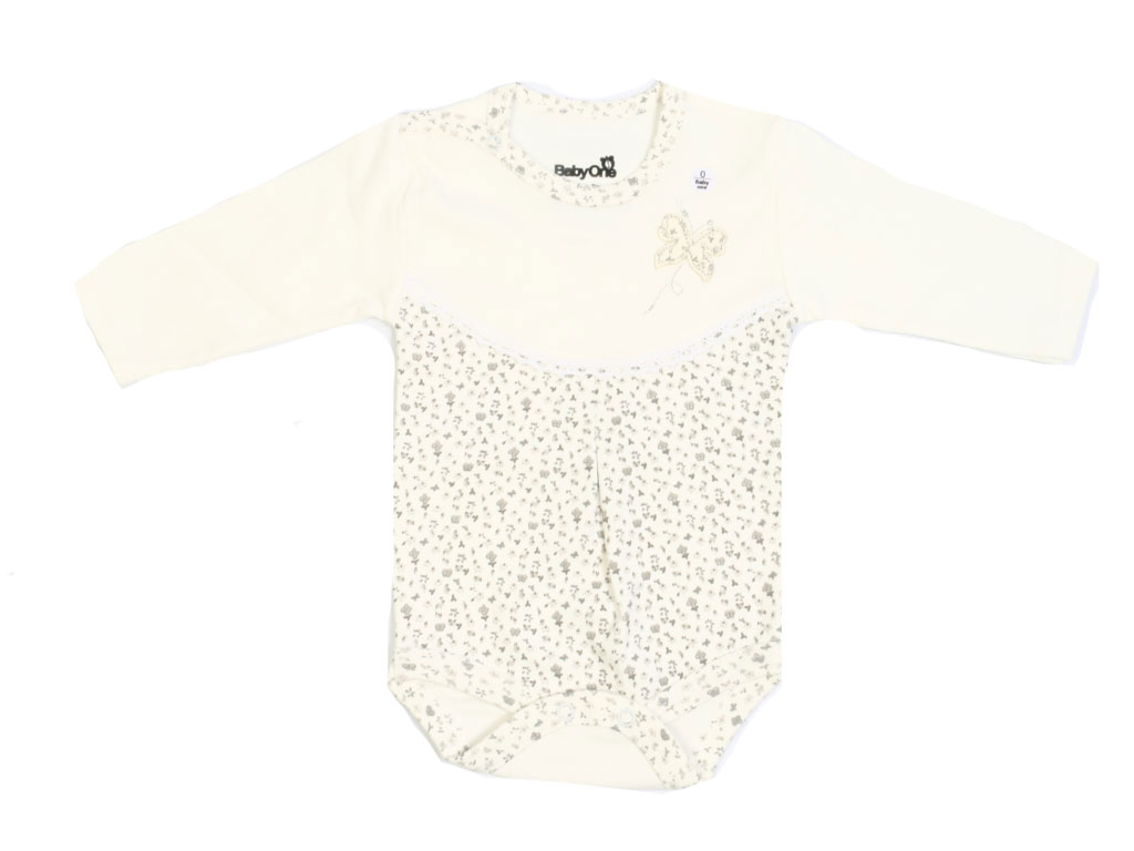 بادی آستین بلند دخترانه نوزادی طرح پروانه بیبی وان baby one