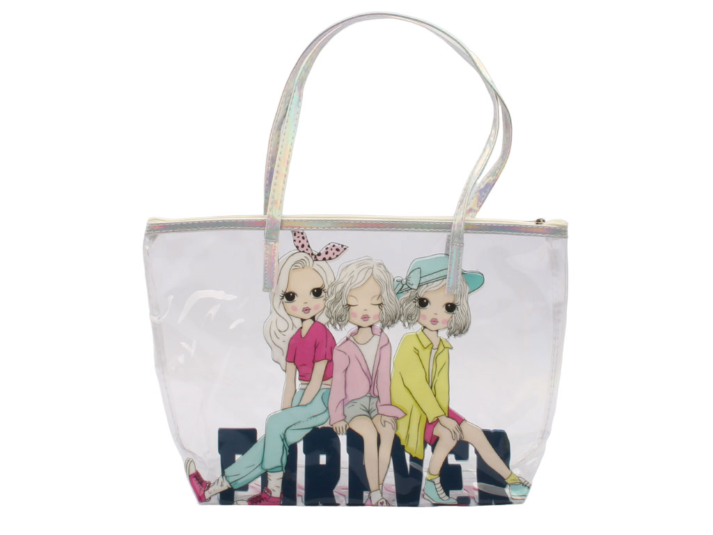 کیف دستی شفاف با دسته هولوگرامی دخترانه سایز بزرگ