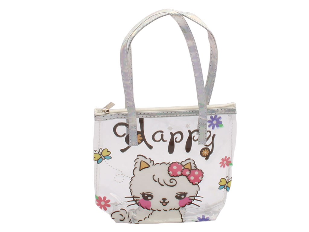 کیف دستی شفاف با دسته هولوگرامی دخترانه سایز کوچک