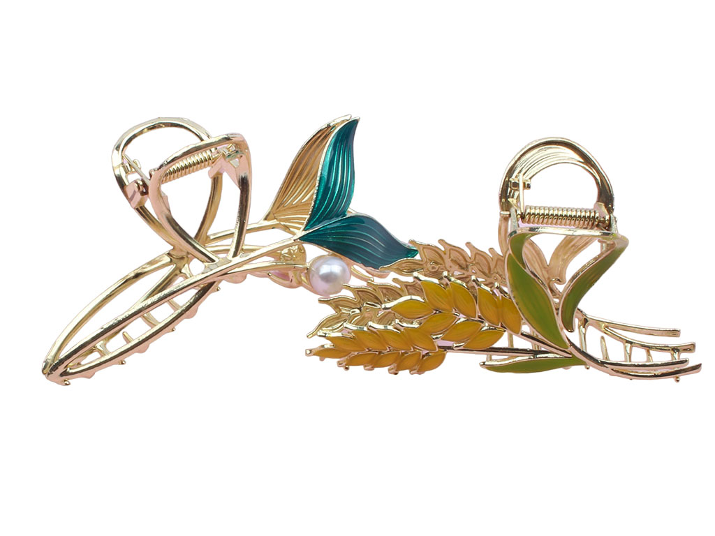 کلیپس فلزی طلایی رنگ مجلسی طرح ماهی و خوشه گندم