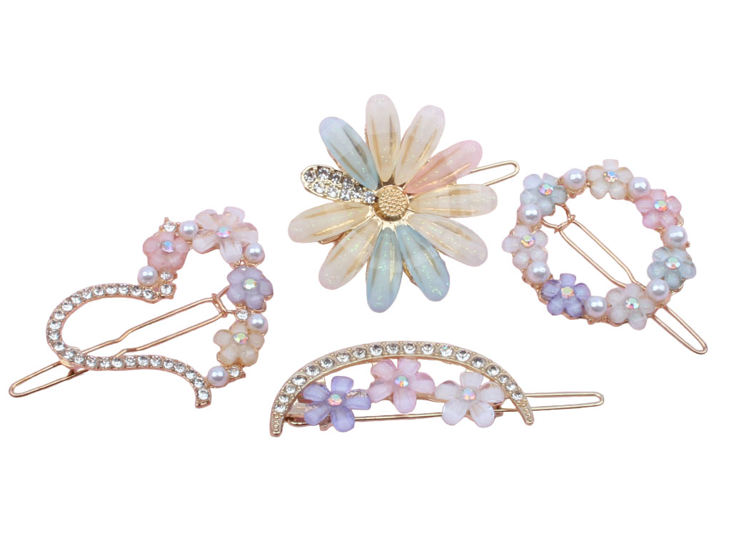 گل سر انبری فلزی طلایی رنگ با گل های برجسته