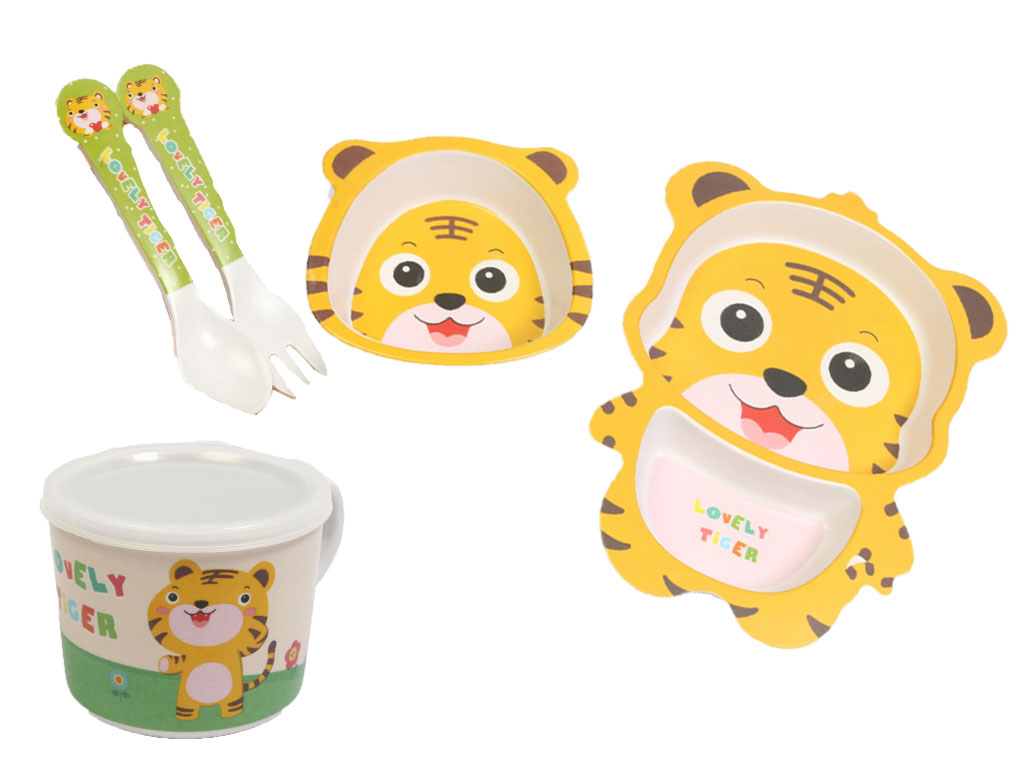 ست ظرف غذا کودک و نوزاد بامبو 5 تکه طرح ببر