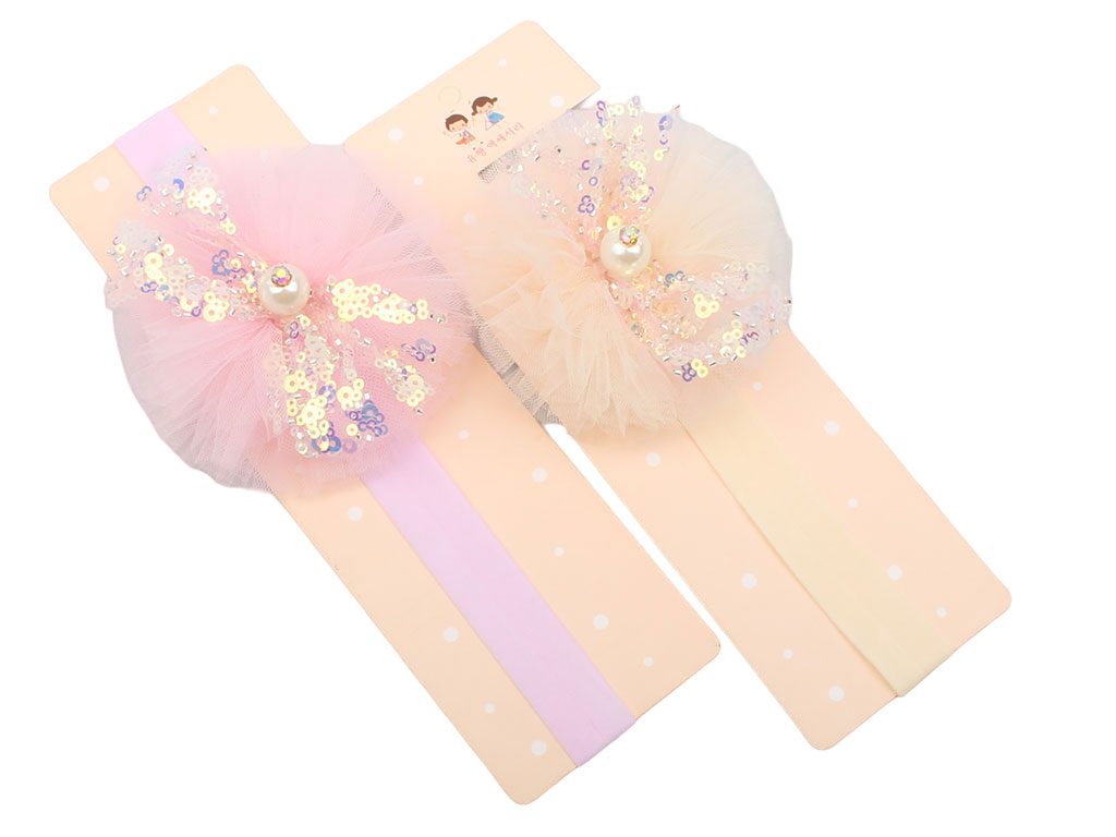 هدبند دخترانه طرح پاپیون پولکی و تور (تا 4 سال)