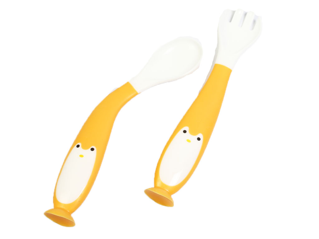 قاشق و چنگال سیلیکونی چرخشی و چسبان نوزادی قاب دار