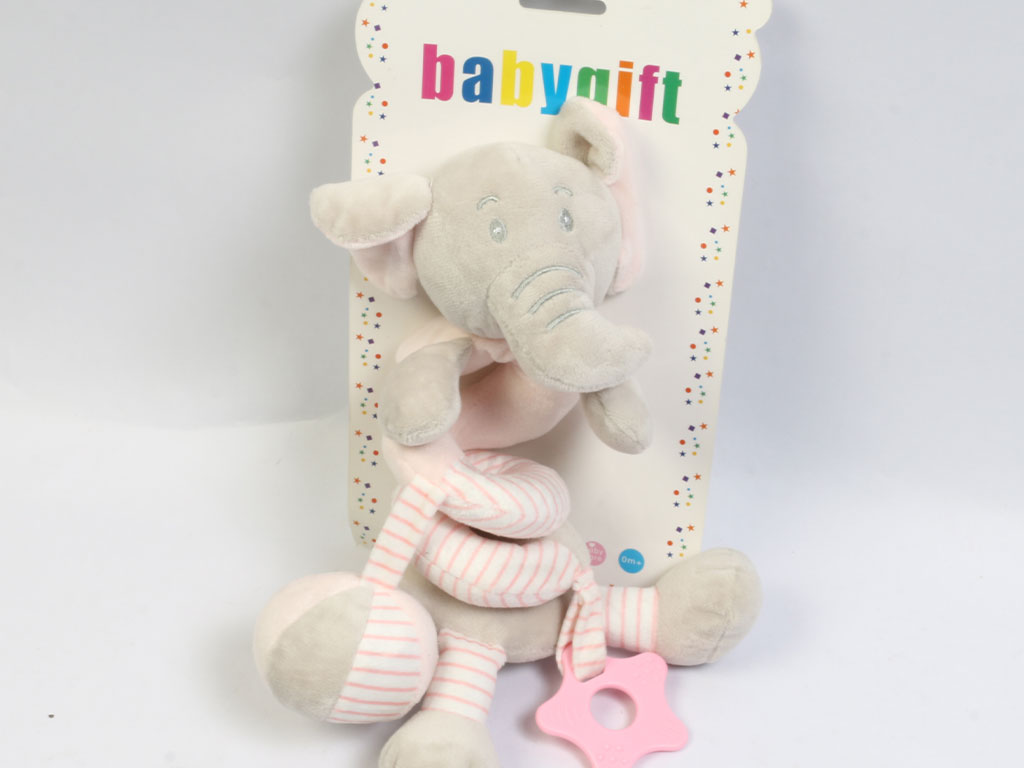 آویز تخت، کالسکه و کریر نوزادی مدل مارپیچ دارای دندانگیر و عروسک پولیشی طرح فیل