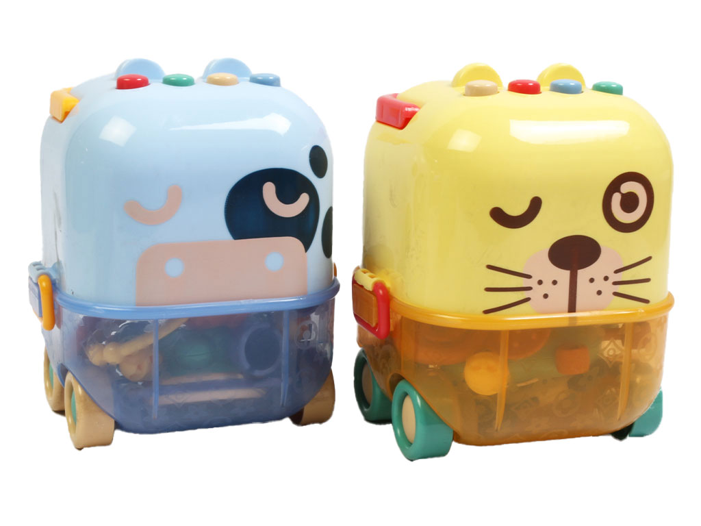 ست جغجغه و دندانگیر صندوقی موزیکال نوزادی 5 عددی مدل ماشینی طرح حیوانات