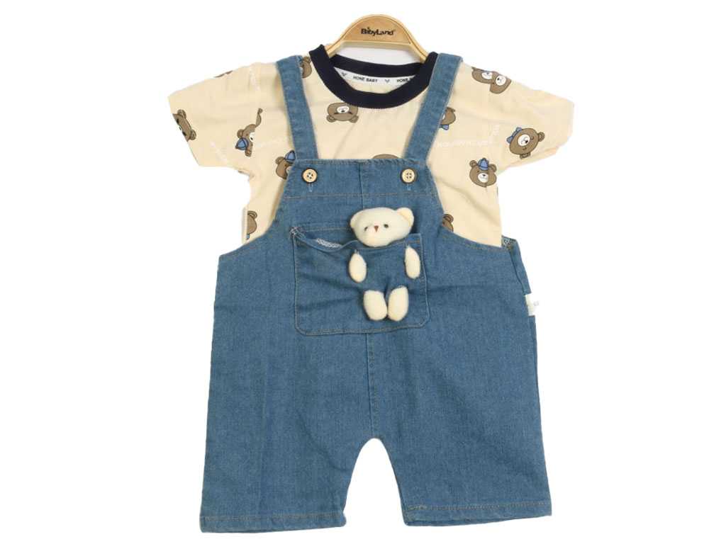 تیشرت آستین کوتاه و شلوارک جیب دار پیشبندی عروسکی پسرانه