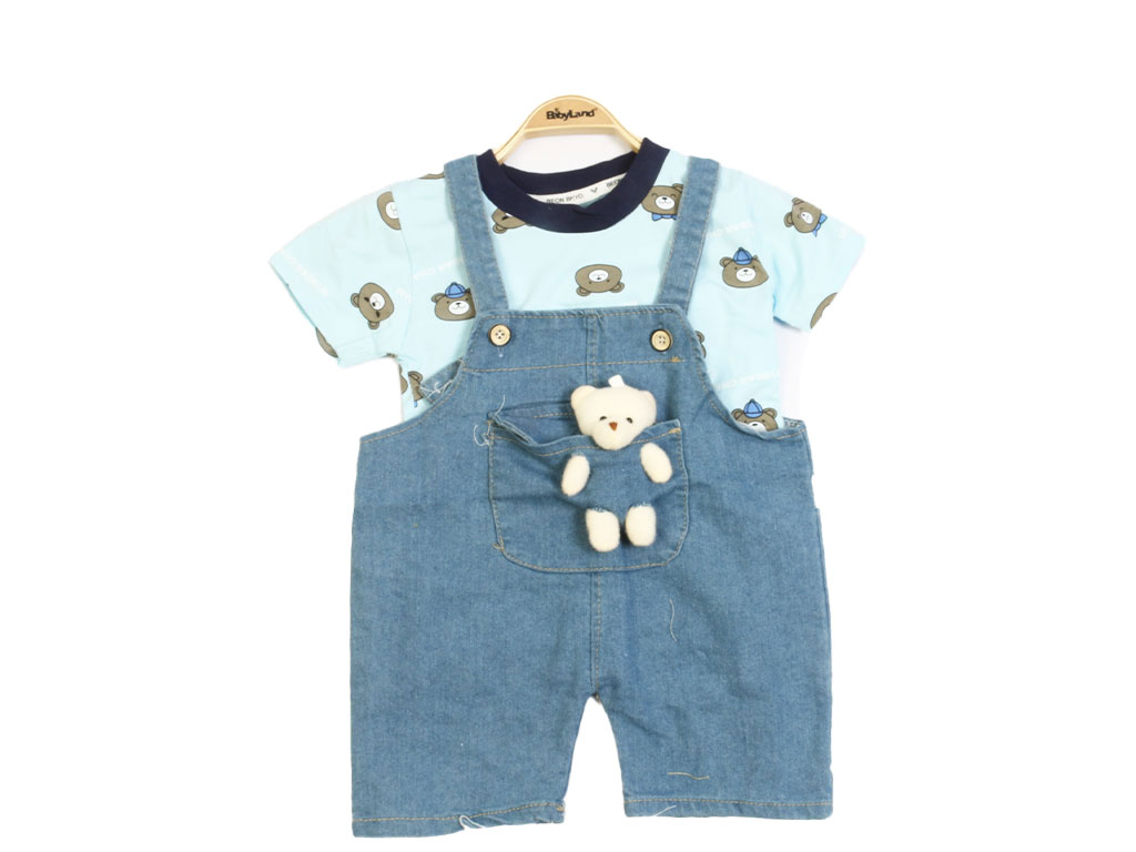 تیشرت آستین کوتاه و شلوارک جیب دار پیشبندی عروسکی پسرانه