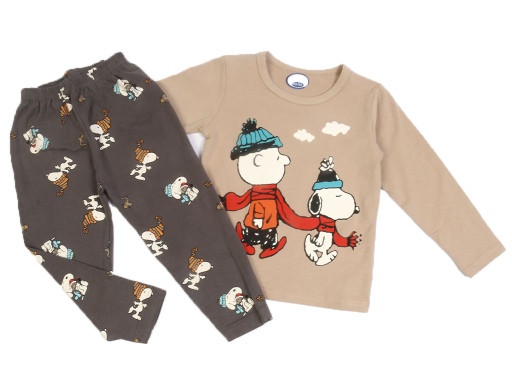 بلوز و شلوار راحتی پسرانه خاکی رنگ طرح اسنوپی