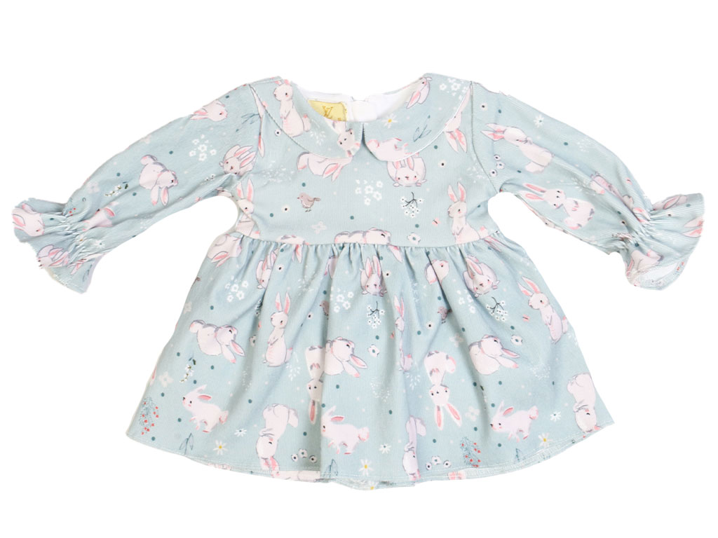 پیراهن آستین بلند دخترانه کبریتی سبز رنگ طرح خرگوش