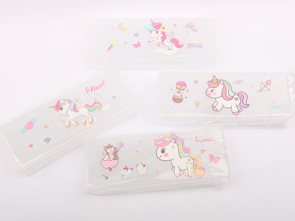 جامدادی کتابی شفاف 2 طرفه طرح اسب تک شاخ