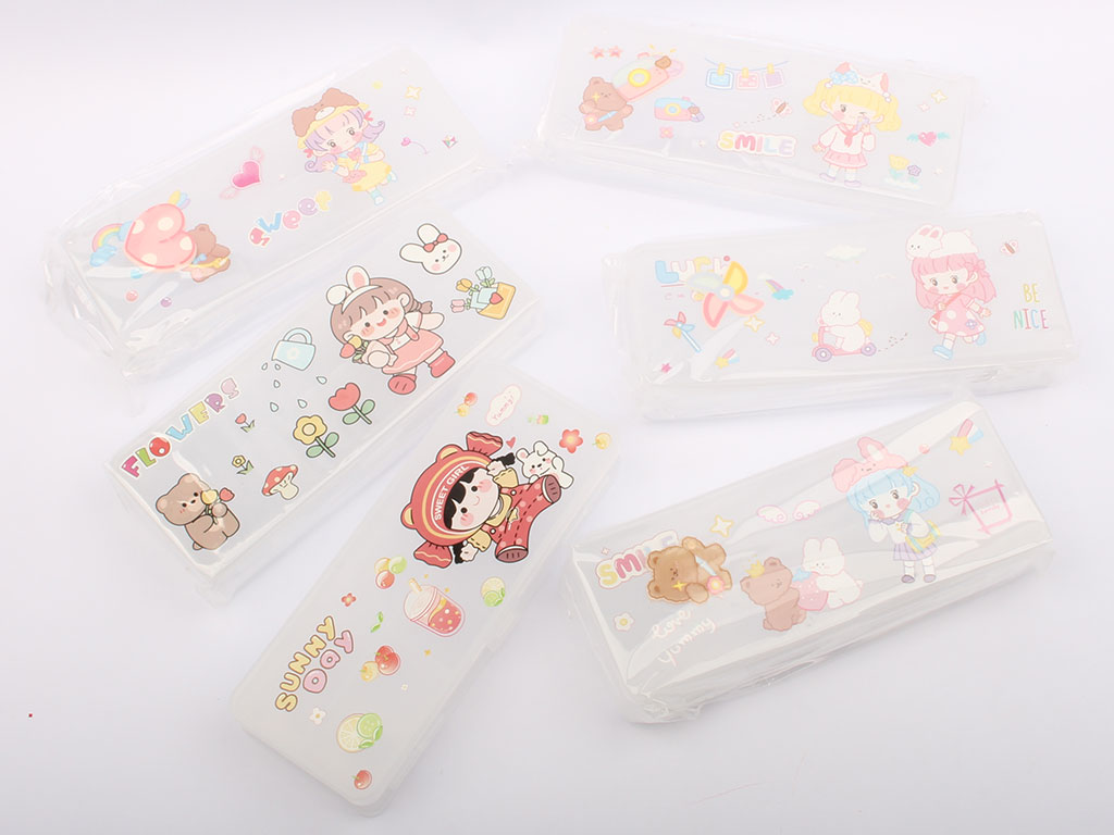 جامدادی کتابی شفاف 2 طرفه طرح دار دخترانه