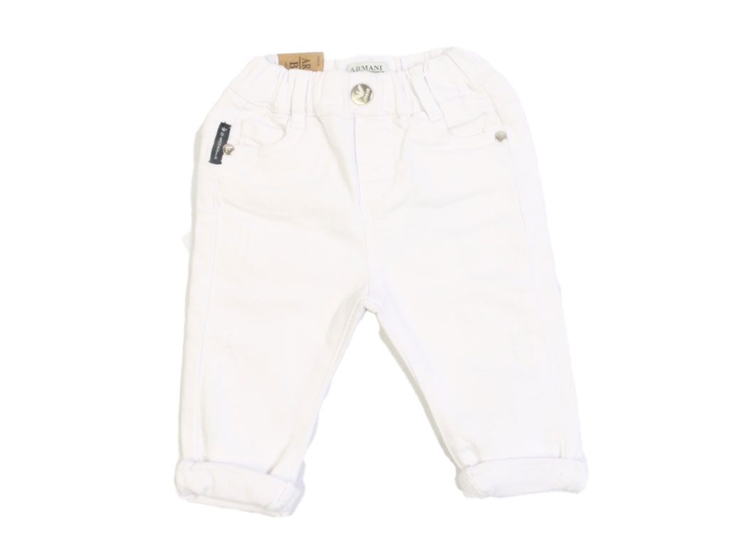 شلوار جین کمرکش نوزادی مدل مام استیل سفید رنگ آرمانی بیبی Armani baby
