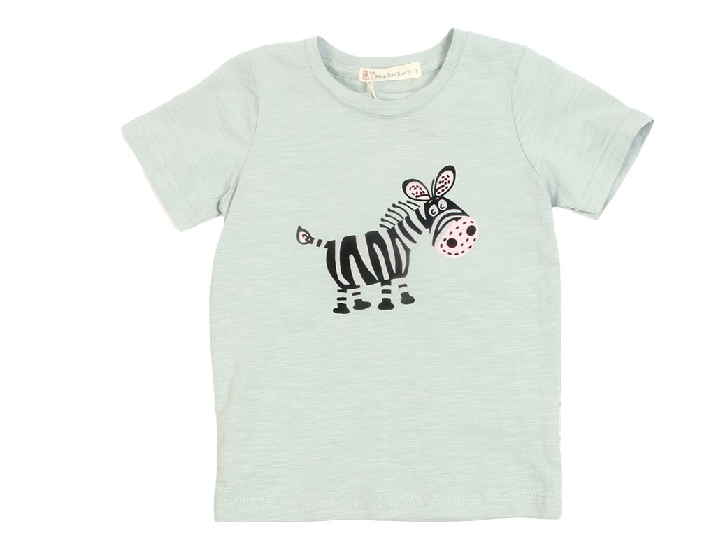 تیشرت آستین کوتاه دخترانه رنگ سبزآبی طرح گورخر