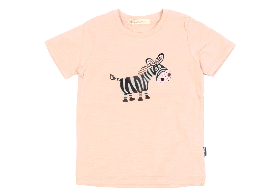 تیشرت آستین کوتاه دخترانه صورتی رنگ طرح گورخر