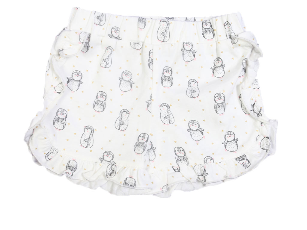 شلوارک دخترانه سفید رنگ طرح پنگوئن کارلومیکو Karlomico