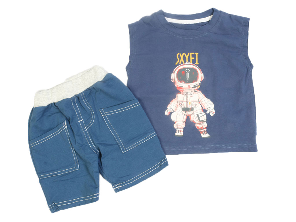 بلوز آستین حلقه ای و شلوارک راحتی پسرانه طرح فضانورد