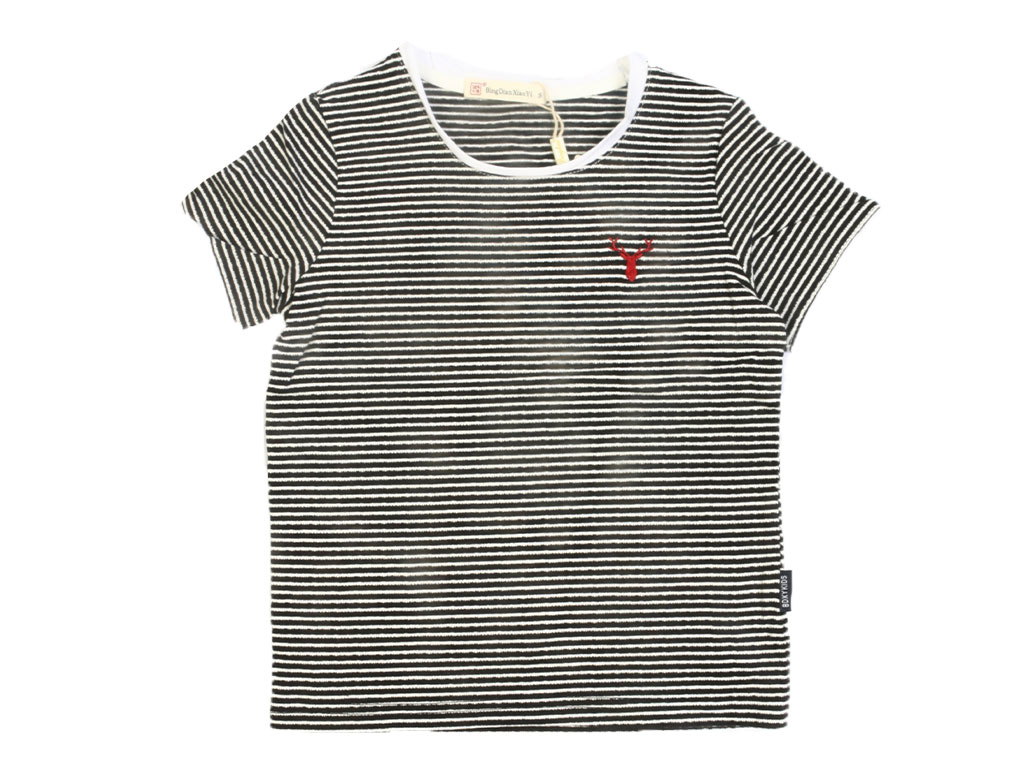 تیشرت آستین کوتاه پسرانه طرح راه راه سفید مشکی