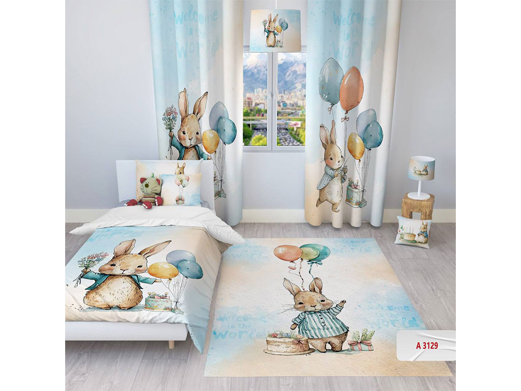 فرش ست لوازم اتاق کودک مدل تیپ 2 (سایز 145*100) طرح خرگوش و کیک