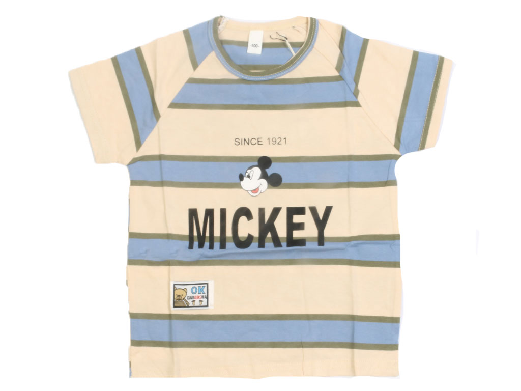 تیشرت آستین کوتاه پسرانه طرح راه راه رنگی و میکی موس