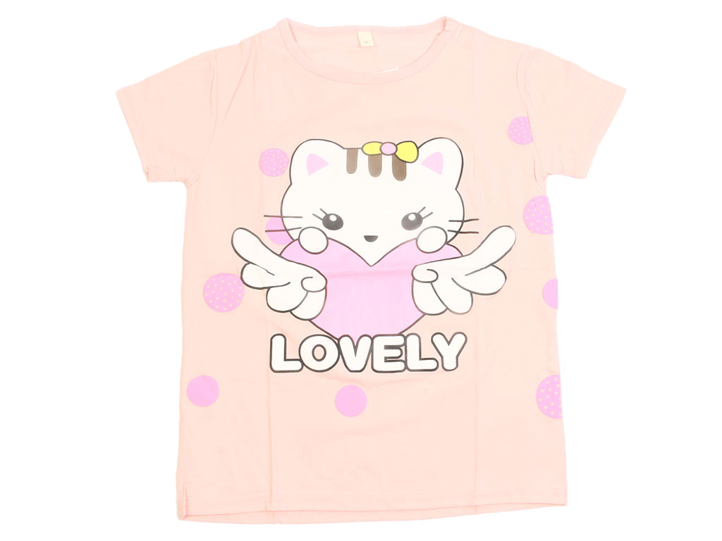 تیشرت آستین کوتاه دخترانه صورتی رنگ طرح هلوکیتی