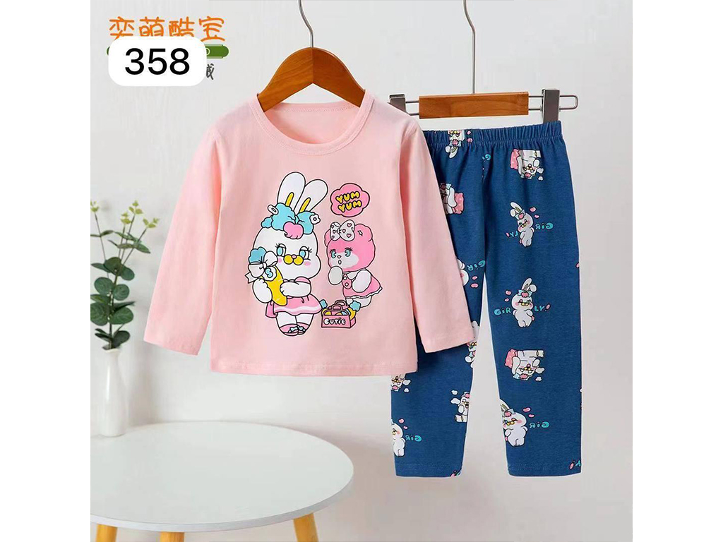 بلوز و شلوار راحتی دخترانه صورتی رنگ طرح خرگوش و خرس