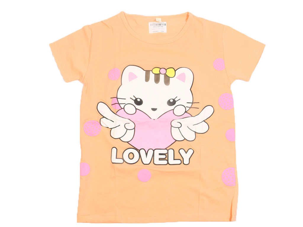 تیشرت آستین کوتاه دخترانه نارنجی رنگ طرح هلوکیتی