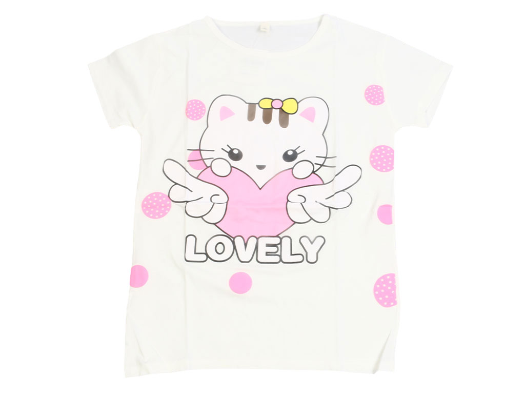 تیشرت آستین کوتاه دخترانه سفید رنگ طرح هلوکیتی