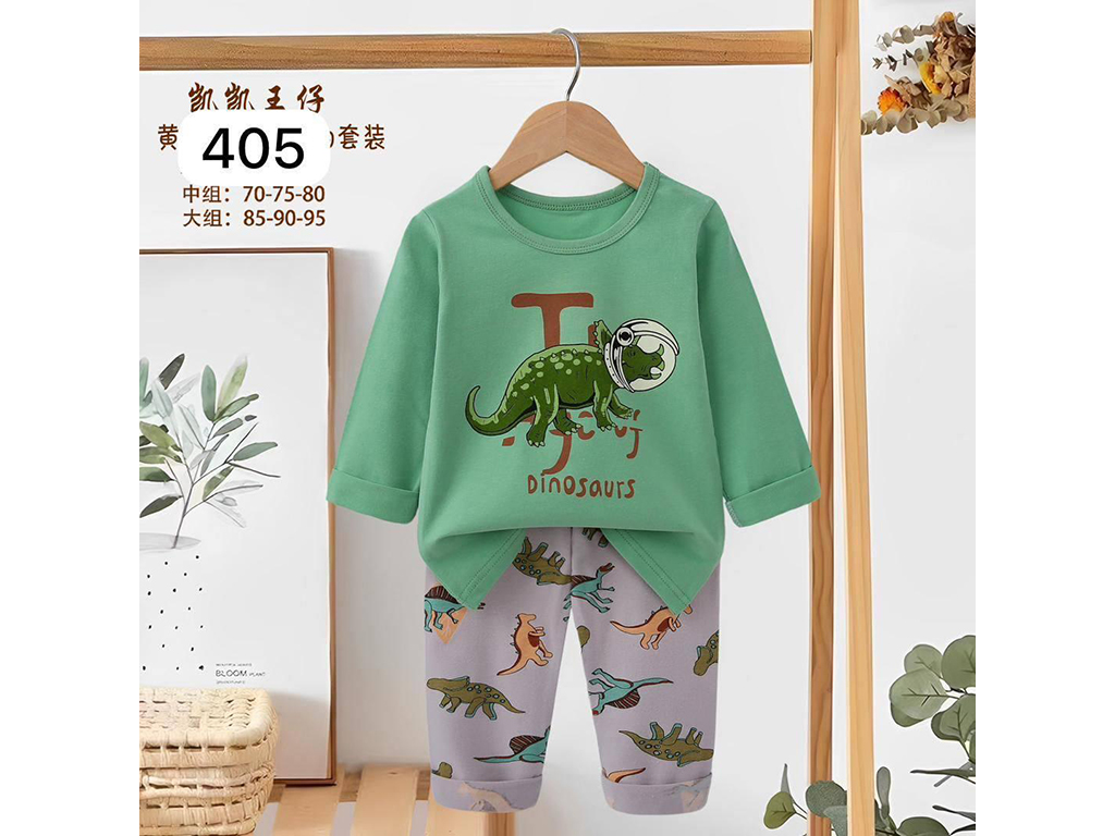 بلوز و شلوار راحتی پسرانه سبز رنگ طرح دایناسور