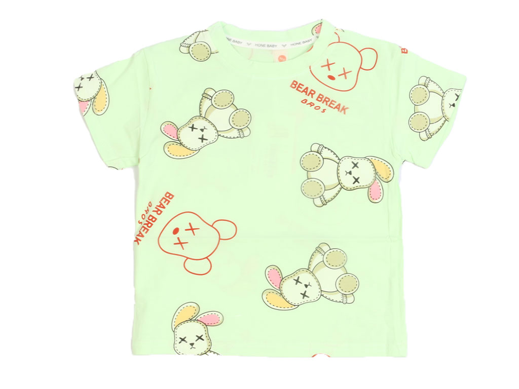 تیشرت آستین کوتاه دخترانه سبز رنگ طرح خرس و خرگوش