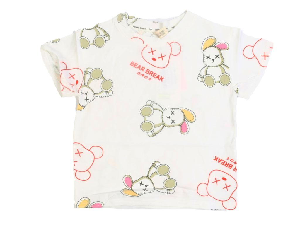 تیشرت آستین کوتاه دخترانه سفید رنگ طرح خرس و خرگوش