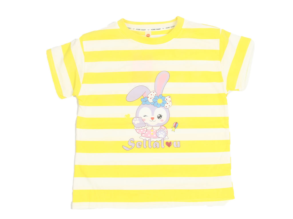 تیشرت آستین کوتاه دخترانه طرح راه راه رنگی و خرگوش