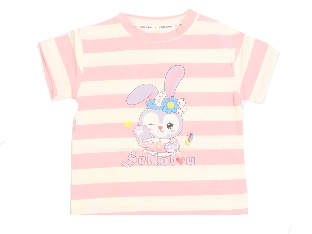 تیشرت آستین کوتاه دخترانه طرح راه راه رنگی و خرگوش