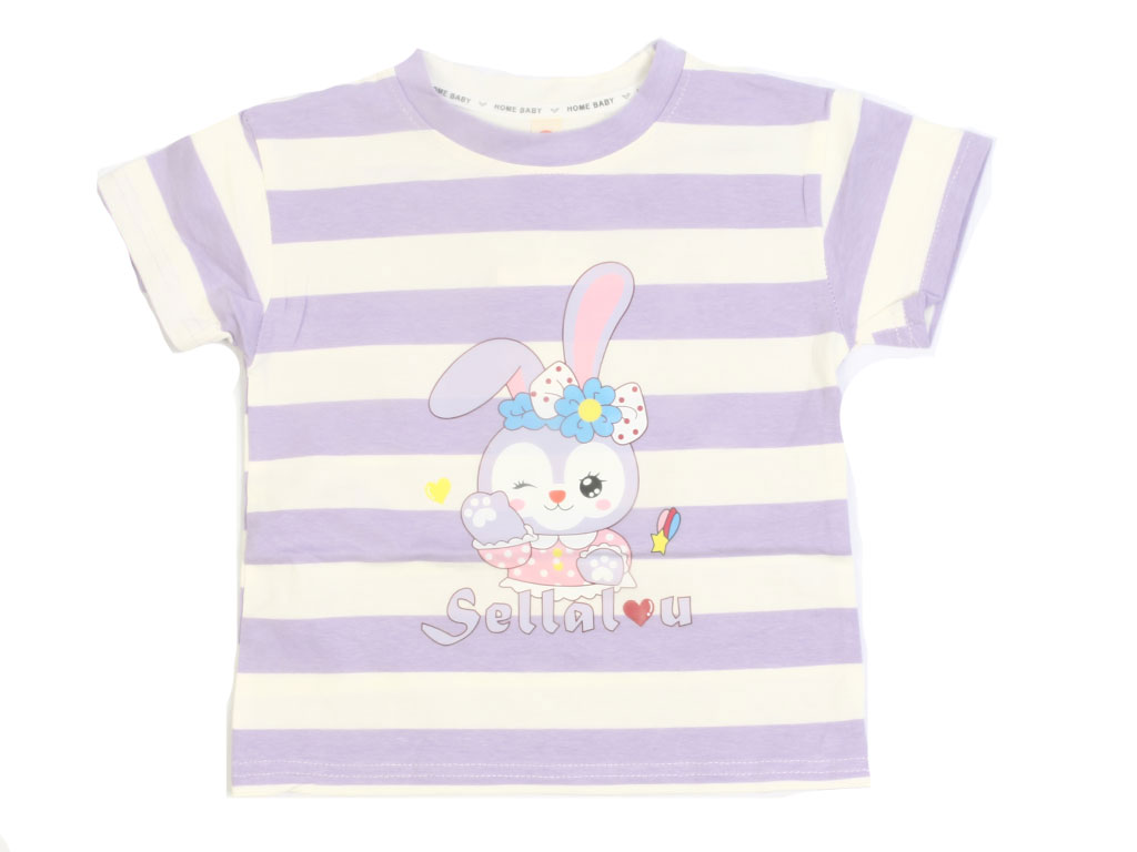 تیشرت آستین کوتاه دخترانه طرح راه راه رنگی و خرگوش