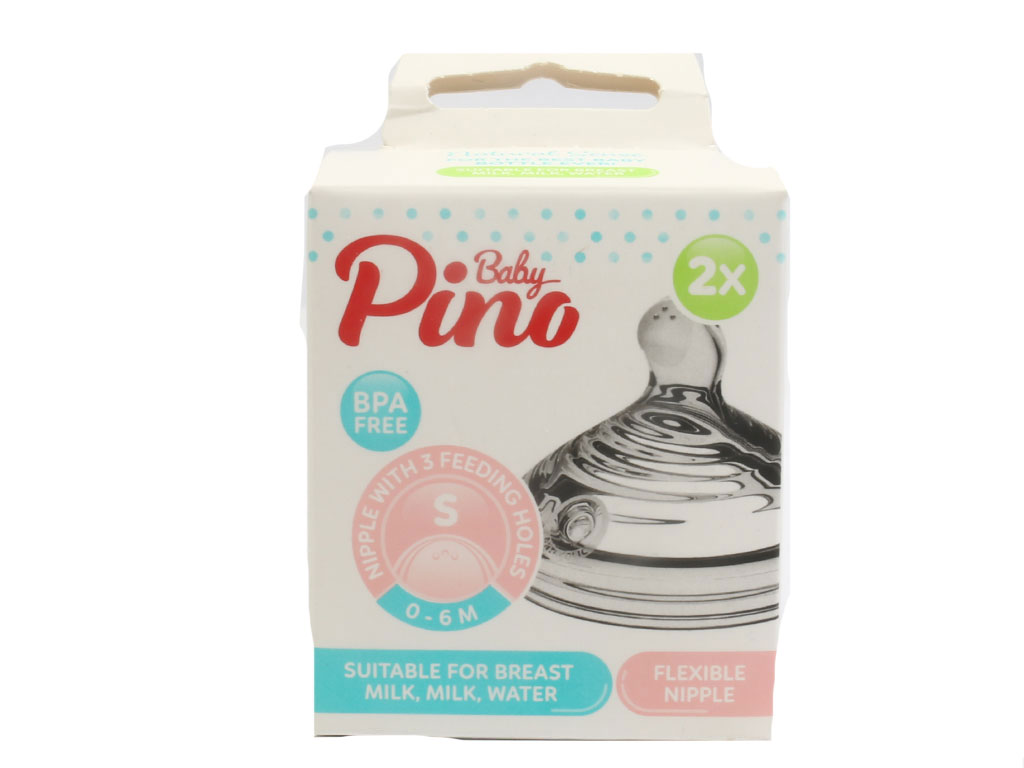 سر شیشه شیر سیلیکونی جریان کم مایعات نوزادی 6-0 ماه مدل S پینو بیبی Pino baby