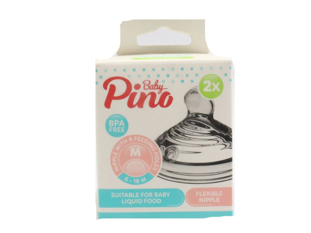 سر شیشه شیر سیلیکونی جریان متوسط غذای مایع نوزادی 18-6 ماه مدل M پینو بیبی Pino baby