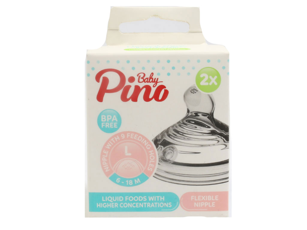 سر شیشه شیر سیلیکونی جریان سریع مایعات با غلظت بالا 18-6 ماه مدل L پینو بیبی Pino baby