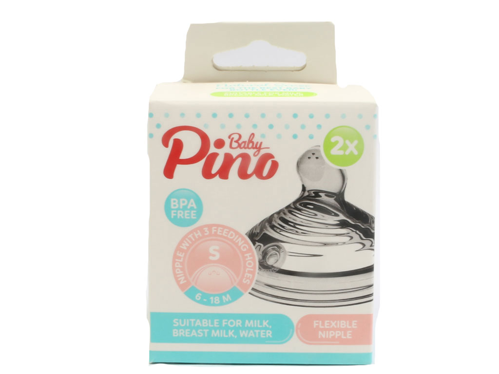 سر شیشه شیر سیلیکونی جریان کم (مدل s) نوزادی 18-6 ماه پینو بیبی Pino baby